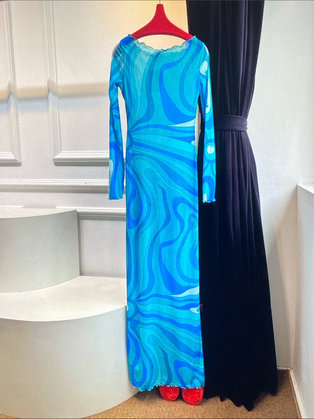 Emilio Pucci Turquoise & Aqua Swirl Long Maxi Dress
